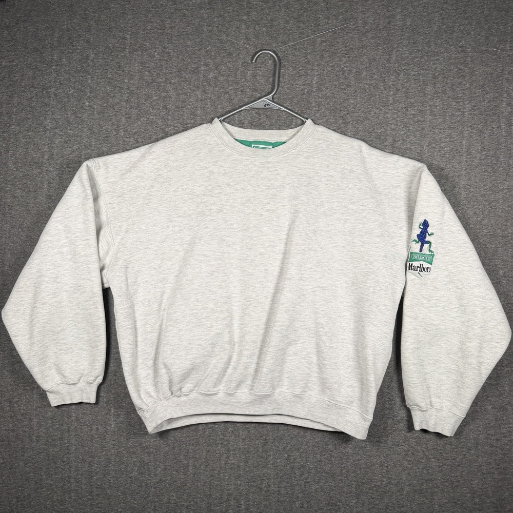 Vintage Marlboro Unlimited Sweatshirt Mens L XL Gray Green Gecko 90s Crewneck